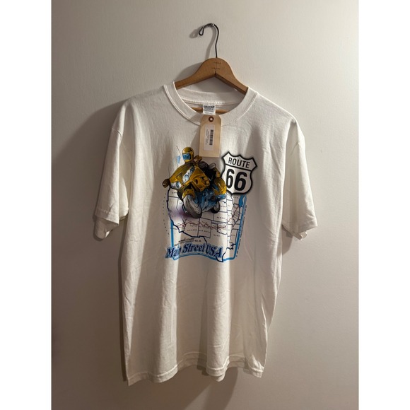Gildan Other - Vintage 2001 Route 66 Main Street USA Motorcycle T-Shirt White Y2K Large NEW